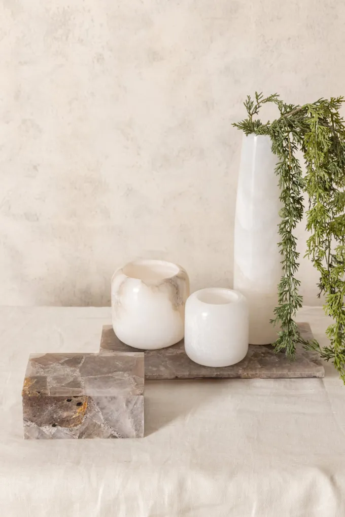 PTMD Theelicht Audin Wit Alabaster rond XS