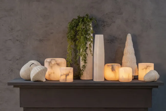 PTMD Theelicht Audin Wit Alabaster rond XS