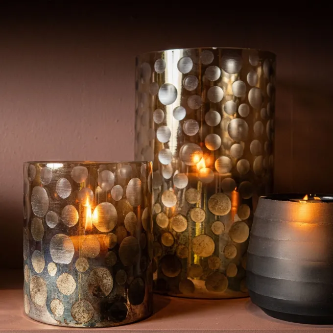 PTMD Theelicht Bridgid Bruin glas met stippen S