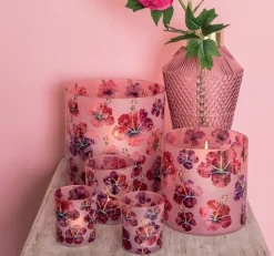 PTMD Theelicht Denise Roze glazen hibiscus bloemen
