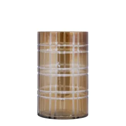 PTMD Theelicht Divit Donkerbruin glas met strepen M