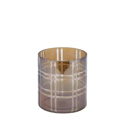 PTMD Theelicht Divit Donkerbruin glas met strepen S