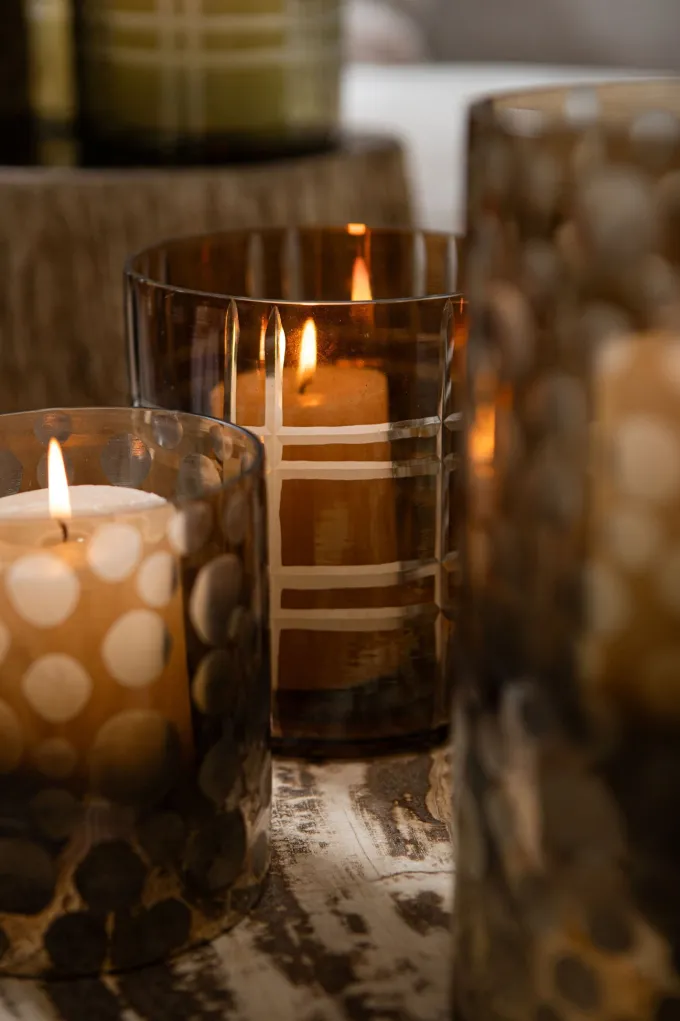 PTMD Theelicht Divit Donkerbruin glas met strepen S
