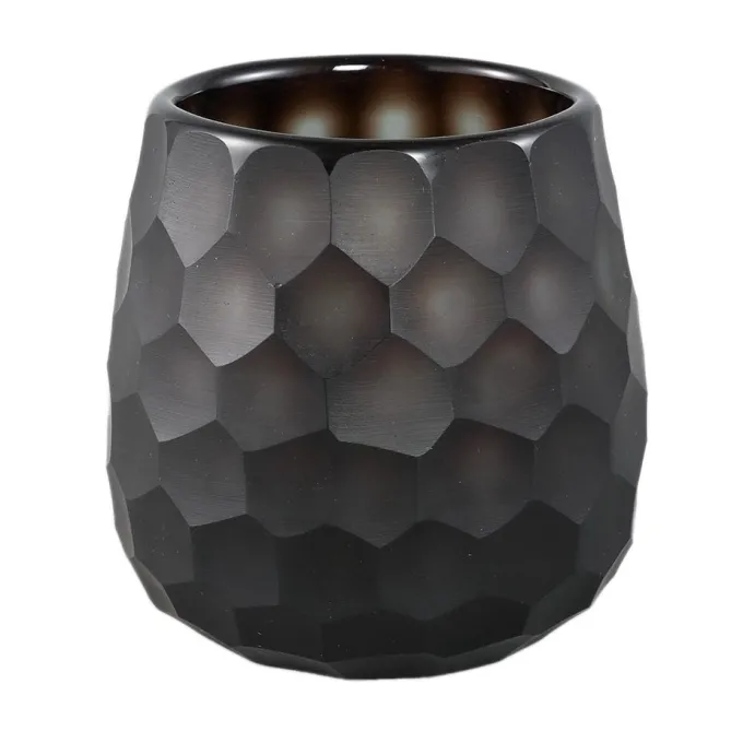 PTMD Theelicht Eboney Bruin rond glas cirkel patroon