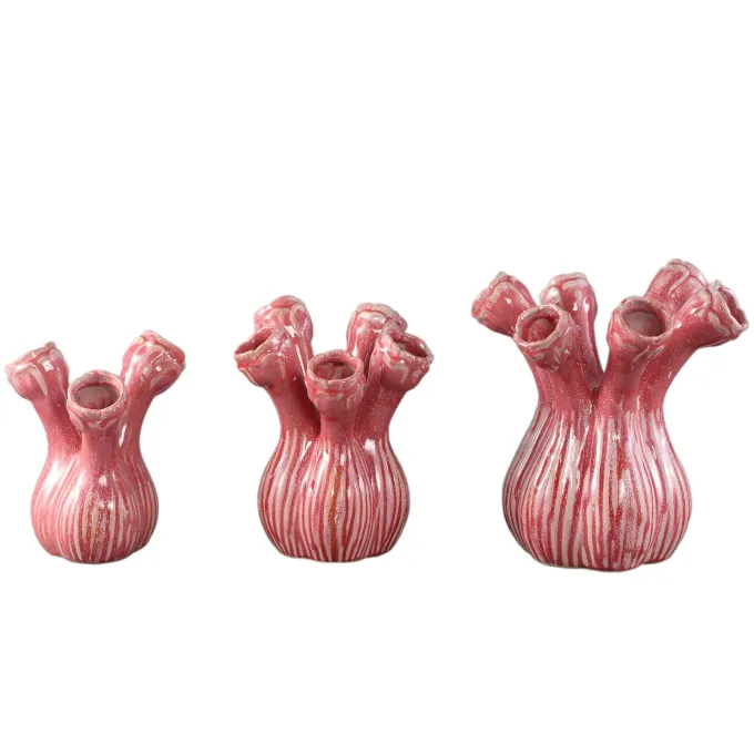 PTMD Vaas Annmarie Light Pink ceramic flower shape tubes L