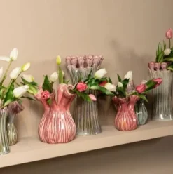 PTMD Vaas Annmarie Light Pink ceramic flower shape tubes L