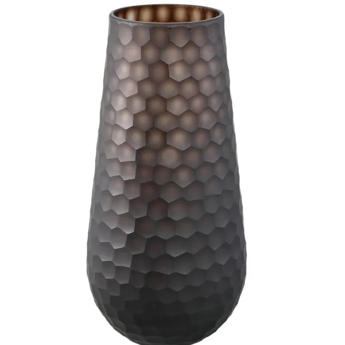 PTMD Vaas Eboney Bruin rond glas cirkel patroon hoog L