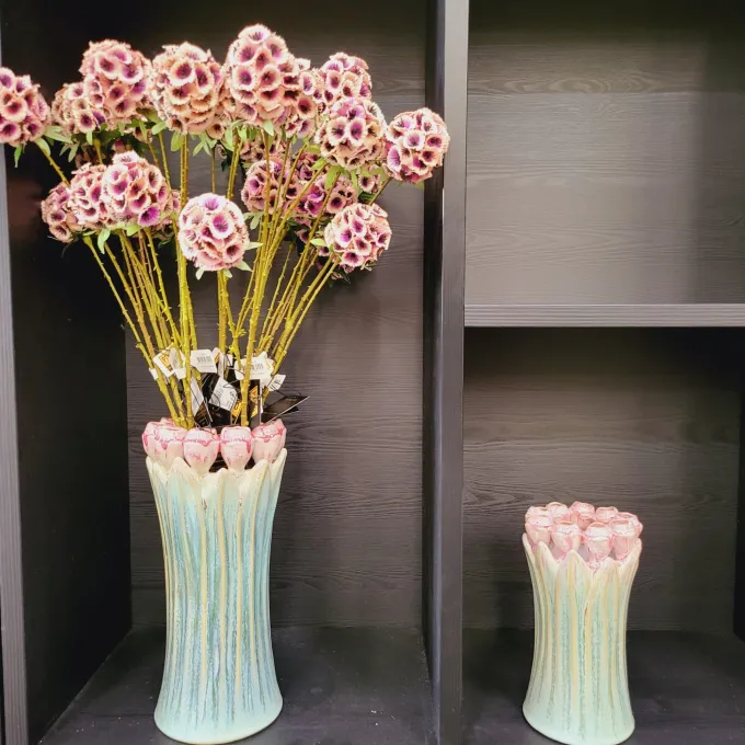 PTMD Vaas Tulips Mint Green ceramic tulip shaped S