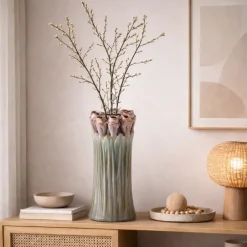 PTMD Vaas Tulips Mint Green ceramic tulip shaped L