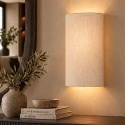 PTMD Wandlamp Devi Naturel linnen rechhoekig hoog