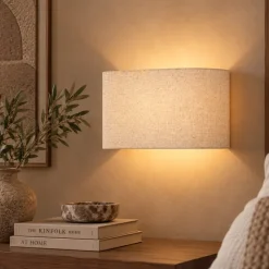 PTMD Wandlamp Devi Naturel linnen rechthoekig laag