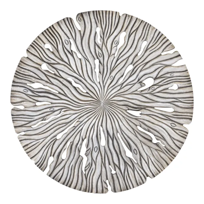 PTMD Wandornament Bonte Creme MDF Wavy rond L - Ø 120 cm