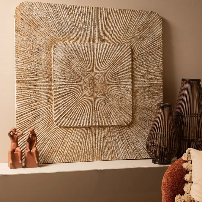 PTMD Wandornament Dishita Crème vierkant mdf M