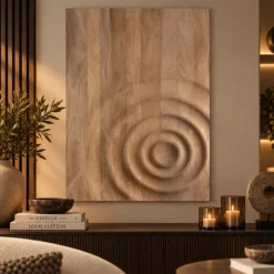 PTMD Wandornament Mattin lichtbruin mangohout rechthoekig met cirkels