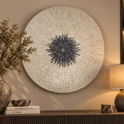 PTMD Wandornament Vojtech Wit rond bamboo L Ø 90 cm