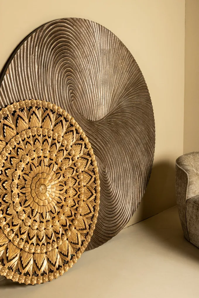 PTMD Wandornament Wiktor Bruin MDF swirl carved XL - Ø 180 cm