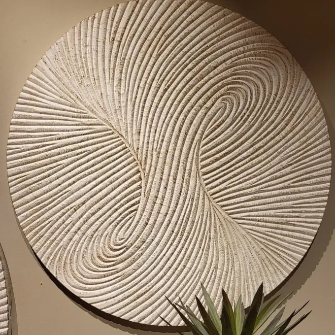 PTMD Wandornament Wiktor Wit MDF swirl carved S - Ø 90 cm