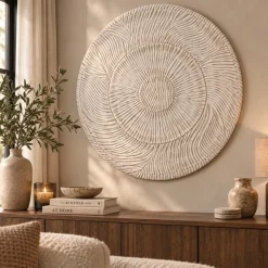 PTMD Wandornament Zoelle Offwhite MDF carved L Ø 120 cm