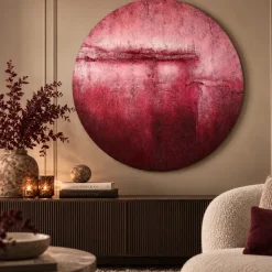 PTMD Wandpaneel Cobey Burgundy handgeschilderd canvas L - Ø 120 cm