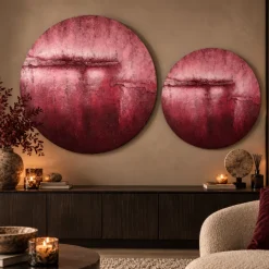 PTMD Wandpaneel Cobey Burgundy handgeschilderd canvas M - Ø 90 cm