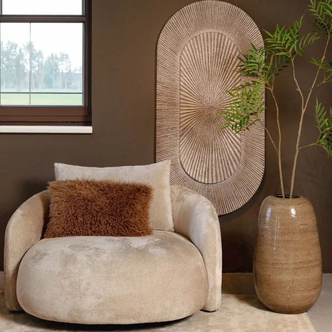 PTMD Wandpaneel Dishita Creme MDF Dubbel ovaal