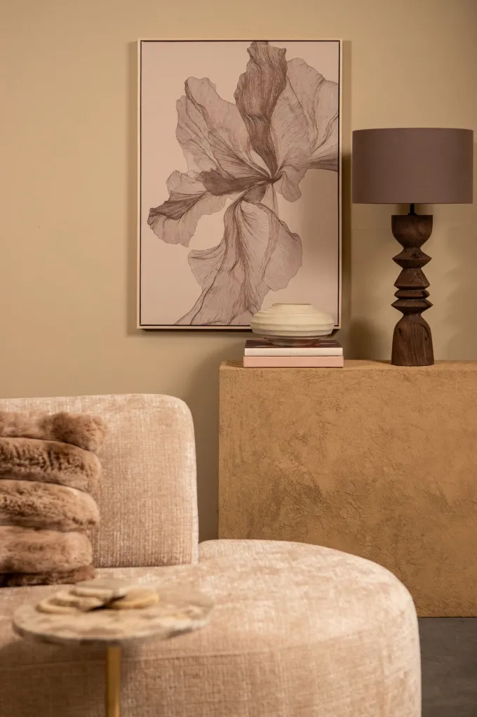 PTMD Wandpaneel Lorinde Lichtbruin canvas Bloemen