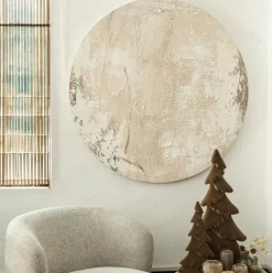 PTMD Wandpaneel Moti Creme canvas structuur rond L