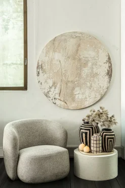 PTMD Wandpaneel Moti Creme canvas structuur rond L