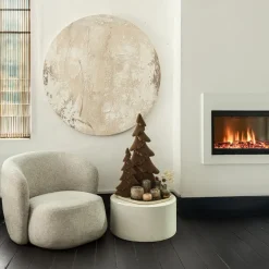 PTMD Wandpaneel Moti Creme canvas structuur rond S