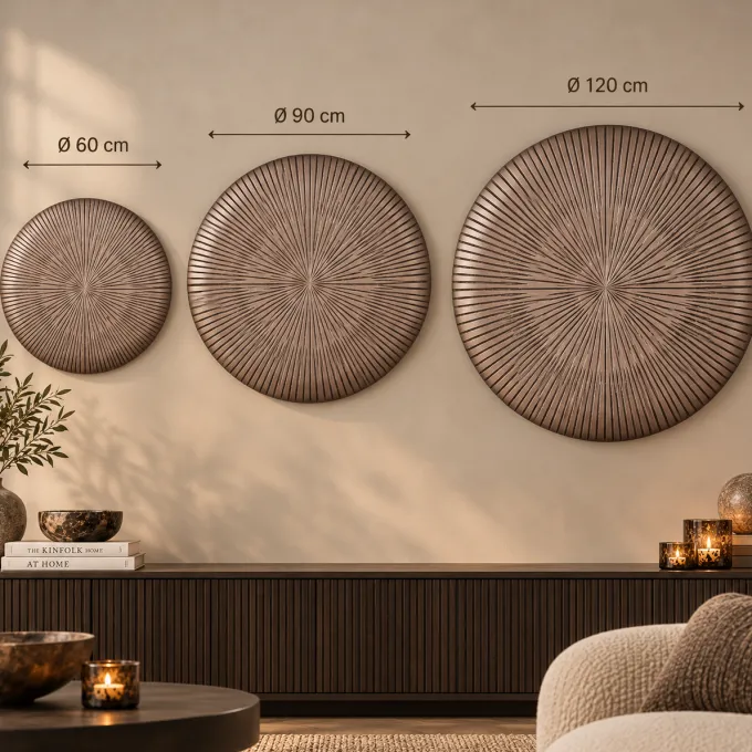 PTMD Wandplaneel Toran Brons MDF rond gestreept M - Ø 90 cm