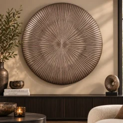 PTMD Wandplaneel Toran Brons MDF rond gestreept M - Ø 90 cm