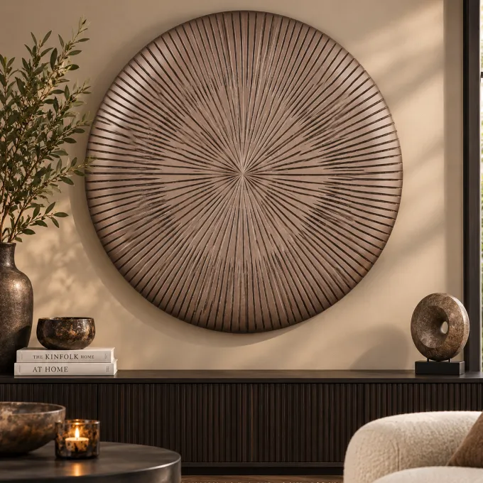 PTMD Wandplaneel Toran Brons MDF rond gestreept M - Ø 90 cm