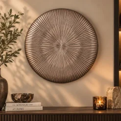 PTMD Wandplaneel Toran Brons MDF rond gestreept S - Ø 60 cm