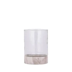PTMD Windlicht Keylan marmeren voet met glas S laag