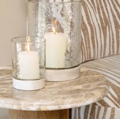 PTMD Windlicht Keylan marmeren voet met glas L