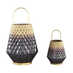 PTMD Windlicht Shanice Grijs/Goud L - Sfeervol PTMD Windlicht