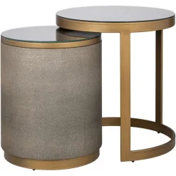 Richmond Interiors Bijzettafel Bloomville met glas set van 2 Goud