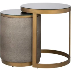 Richmond Interiors Bijzettafel Bloomville met glas set van 2 Goud