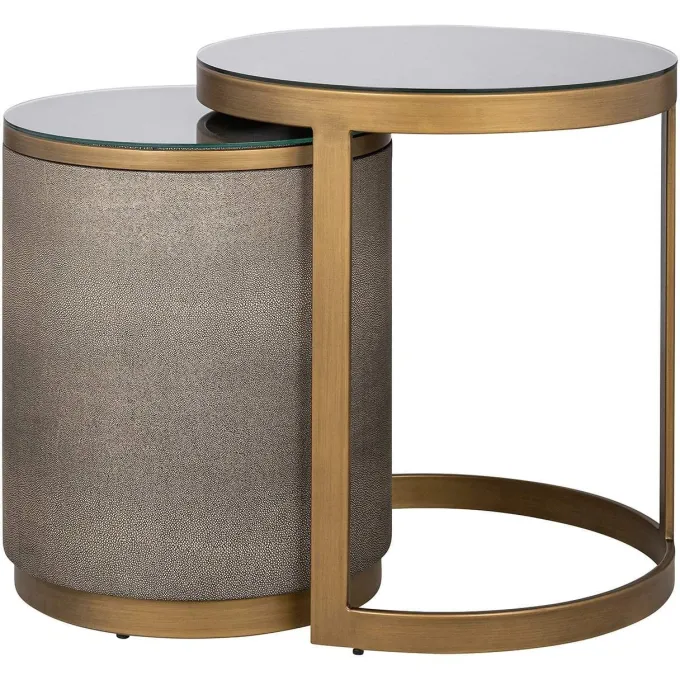 Richmond Interiors Bijzettafel Bloomville met glas set van 2 Goud
