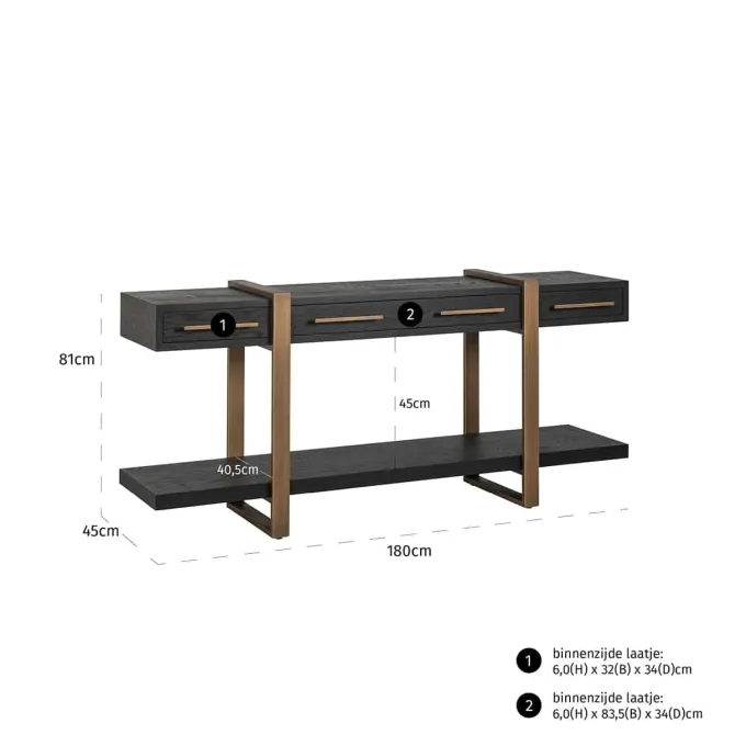 Richmond Interiors Dressoir Cambon 3-laden (Dark coffee)
