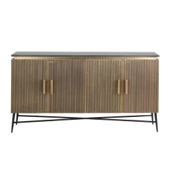 Richmond Interiors Dressoir Ironville 4-deuren - Goud met Zwart Marmer
