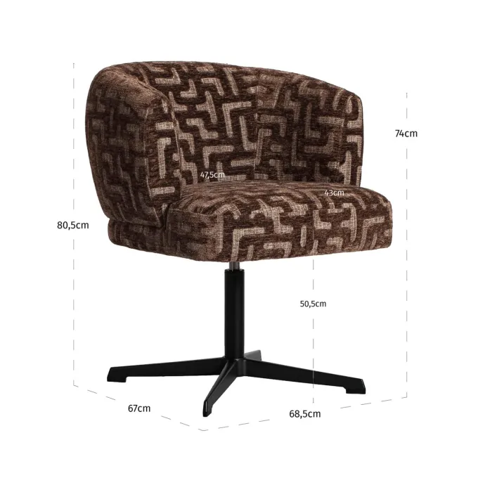 Richmond Interiors Eetkamerstoel Dinan bruin labyrinth fire retardant - draaibaar