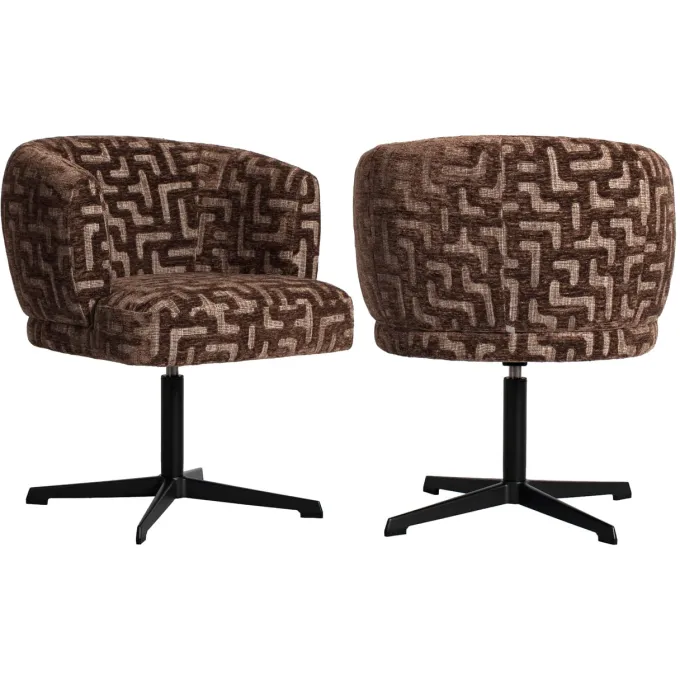 Richmond Interiors Eetkamerstoel Dinan bruin labyrinth fire retardant - draaibaar