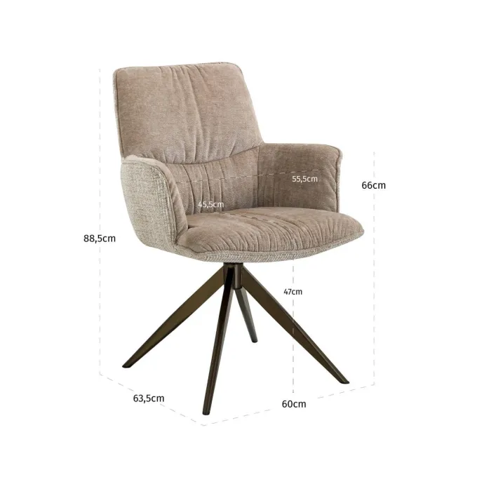 Richmond Interiors Eetkamerstoel Chase creme blockweave draaistoel