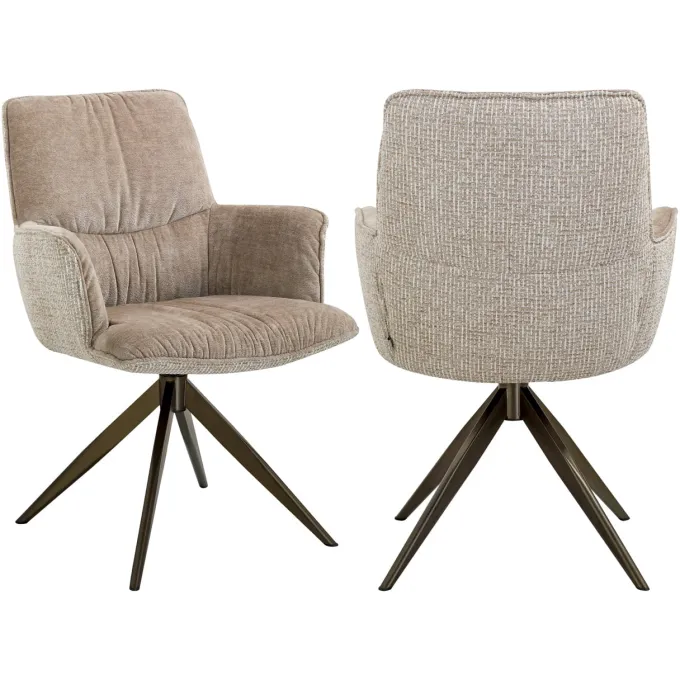 Richmond Interiors Eetkamerstoel Chase creme blockweave draaistoel