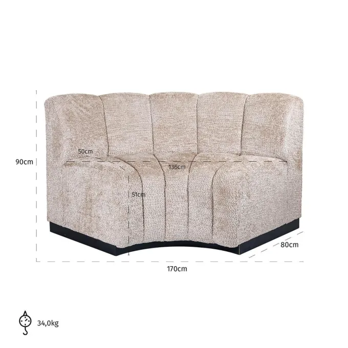 Richmond Interiors Eetkamerbank corner Hillpark lovely beige 170 cm