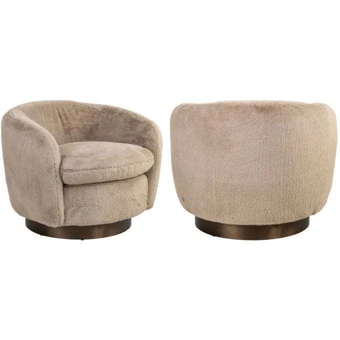 Richmond Interiors Lounge stoel Colmar khaki fluffy draaistoel