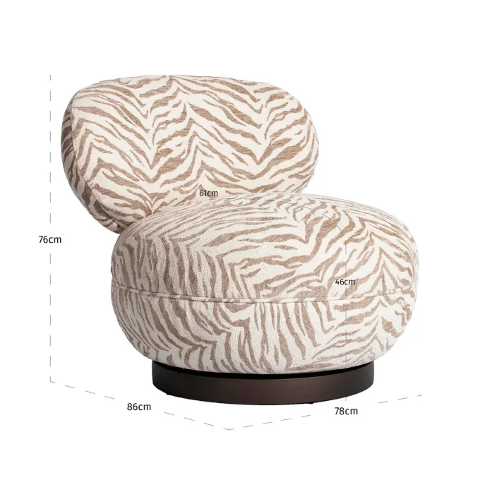 Richmond Interiors Lounge stoel Jace beige tijger draaibaar