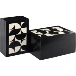 Richmond Interiors Opbergdoos Rae zwart/wit - Set van 2