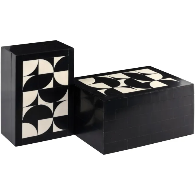 Richmond Interiors Opbergdoos Rae zwart/wit - Set van 2